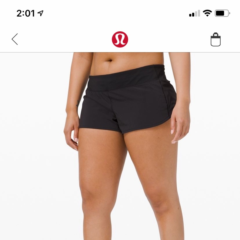 black lululemon sleek up shorts 2.5 inches